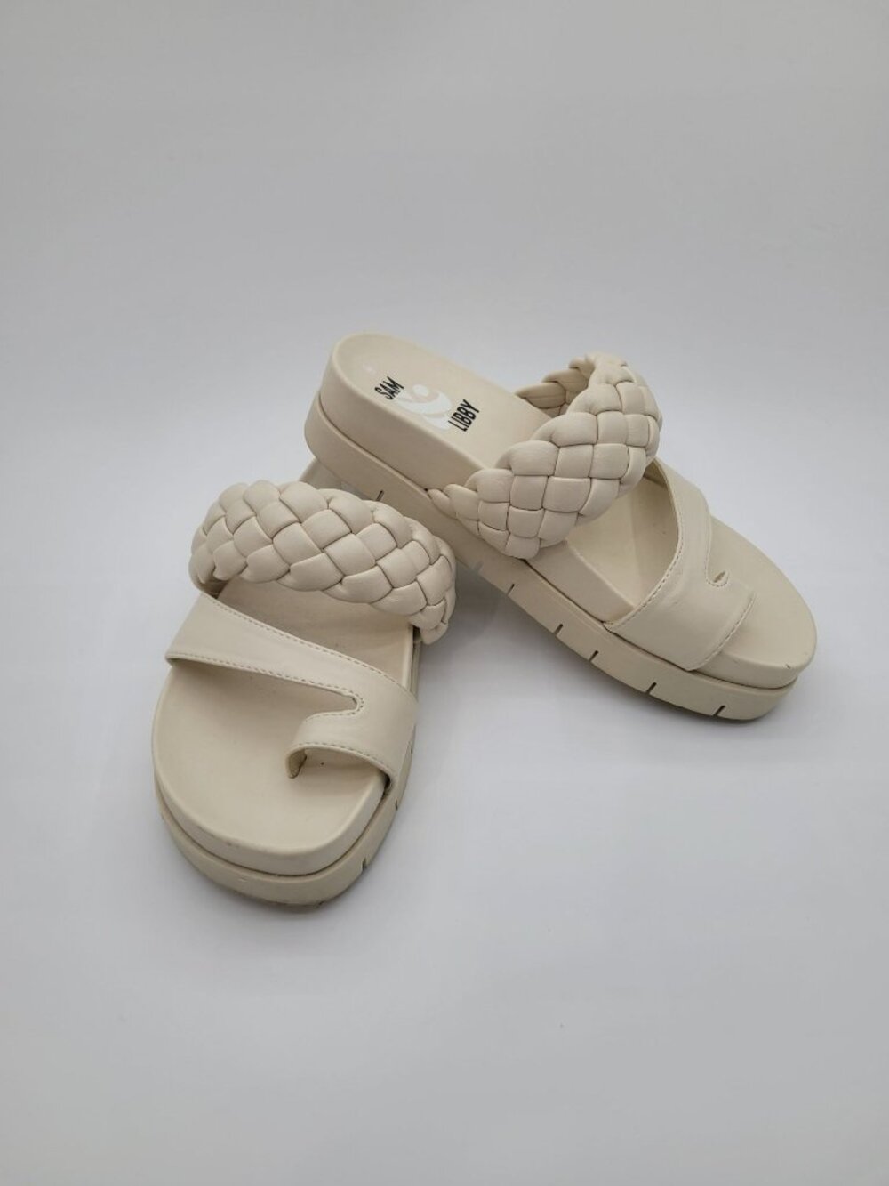 Sam & Libby Adelia Braided Footbed Toe Strap Sandals Ivory Cream Size 6